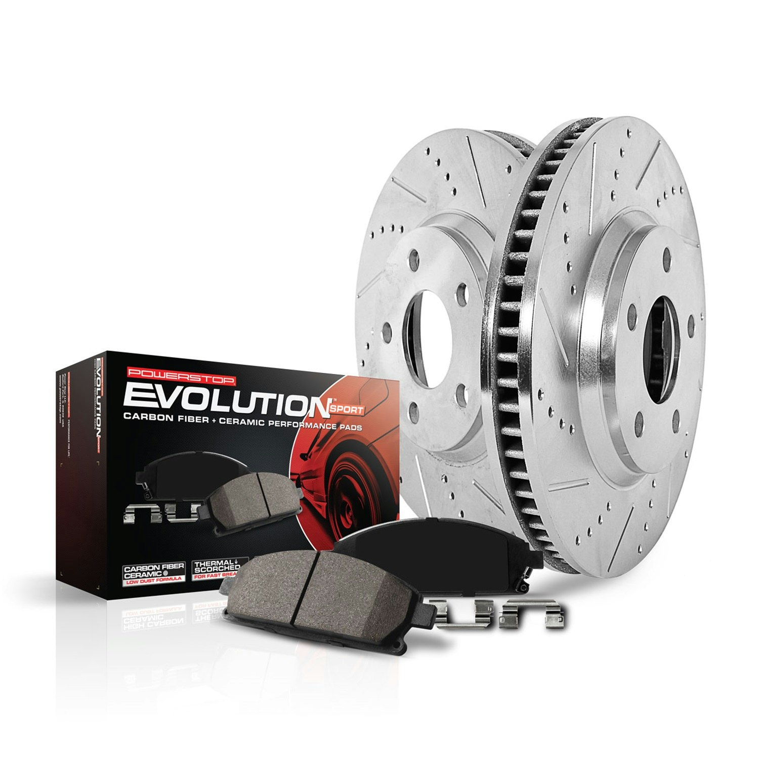 Power Stop K5868 Front Z23 Evolution Brake Kit with Drilled/Slotted Rotors and Ceramic Brake Pads 